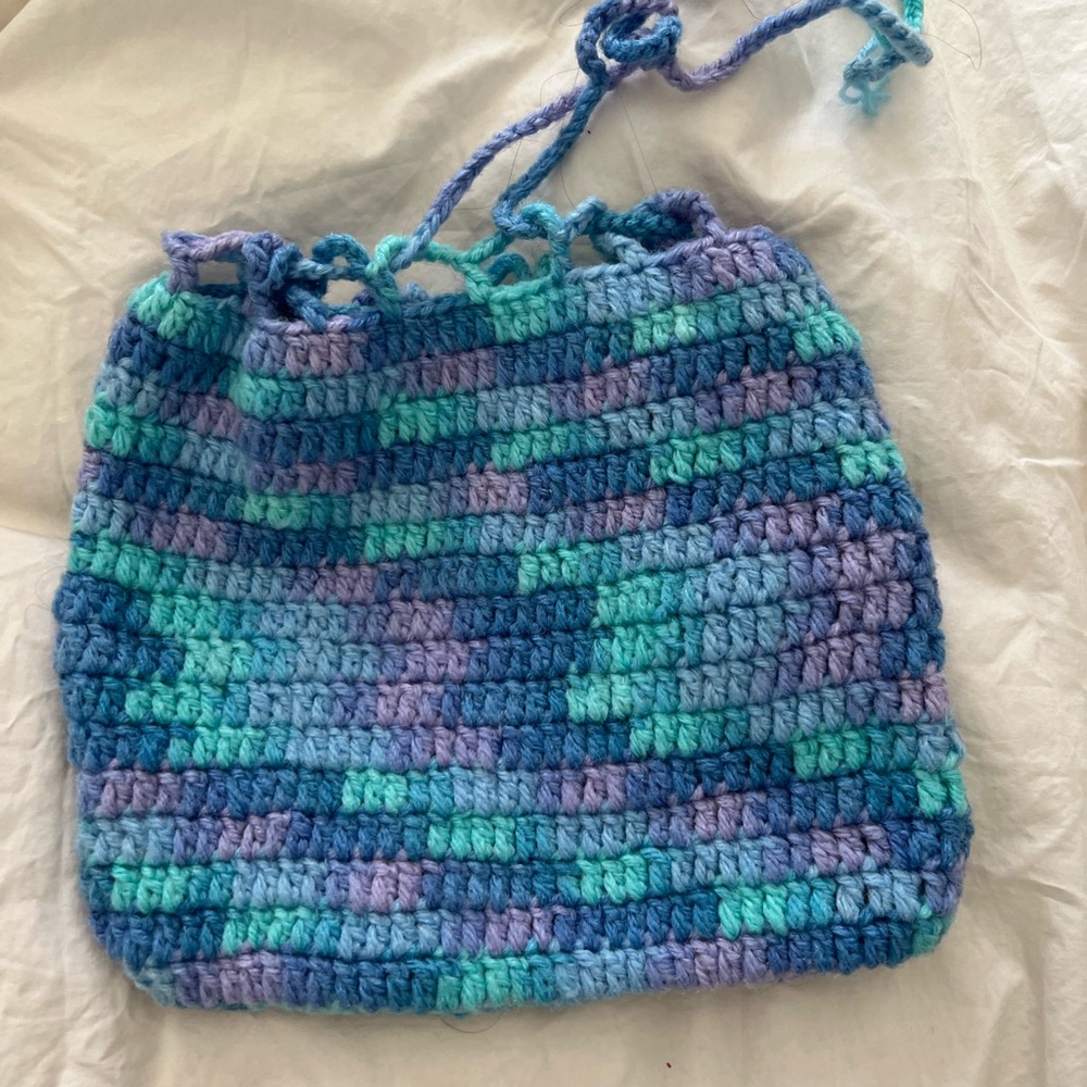Blue crochet bag